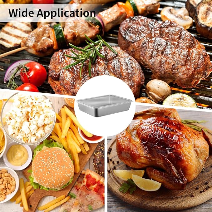 Breading Trays Set of 3, 10 x 8 x 2 Inches Large Stainless Steel Breading Pans for Cooking with Lids & Tong, Food Containers for Dredging Chicken Breasts and Marinating Meat, Food Prep Holders