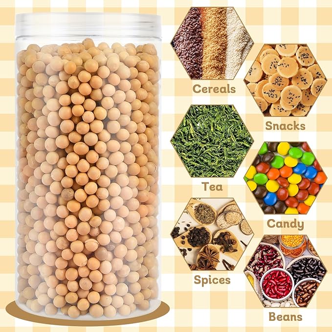 6 Pack 46oz/1360ml Large Plastic Jars with Lid, Wide Mouth Empty Clear PET Storage Containers with Lid, Tall Plastic Candy Cylinder Storage Jars for Dry Food, Peanut, Powder, Kitchen, Snacks