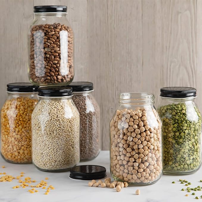 12 Pack of 32oz Mayo Style Glass Mason Jars and Metal Leak Proof Lids for Pickling, Fermenting, Canning and Storing. Containers for Pickles, Kombucha, Preserves, Sauces, Kefir, Fruits
