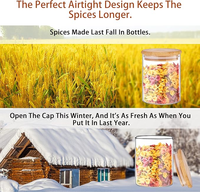 SLifeJars Glass Jars with Bamboo Lids 8pcs Mixed Sizes, Glass Food Storage Jars for Kitchen, Glass Storage Jars with Bamboo Lids, Stackable Food Storage Containers for Herbs, Rice, Pasta, etc.