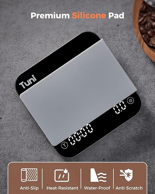 Tuni S1-BP Mini Coffee Scale with Timer, Rechargeable Digital Espresso Scale with Auto Timing, 0.1g/2kg Accurate Scale for Espresso and Pour-Over Coffee