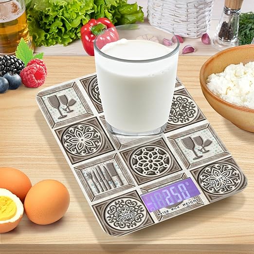 Food Scale Kitchen Digital Scale Food Ounces and Grams Dieting Baking Cooking Waterproof Glass Panels LCD Display,4 Units Scale Tare Function Kitchen