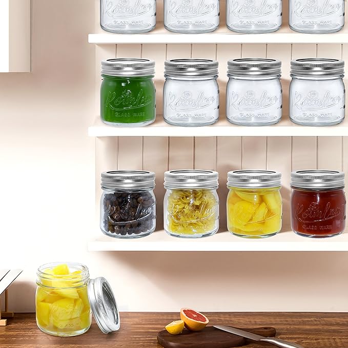 24 Pack 8 oz Mason Jars with Airtight Lids and Bands, Mini Glass Canning Jar for Food Storage Pickling, Regular Half Pint Jar for Kitchen Spice, Jam, Jelly, Overnight Oats, Baby Foods