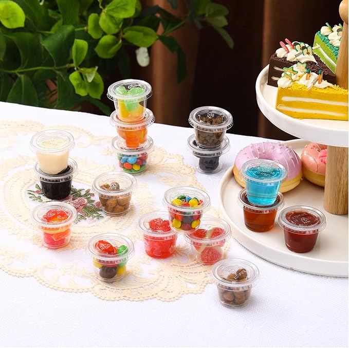 Bokon 2500 Sets Clear Plastic Portion Cups With Lids Condiment and Dipping Sauce Container Salad Dressing Container Airtight and Stackable Souffle Cups for Lunch, Party, Trips(1 oz)