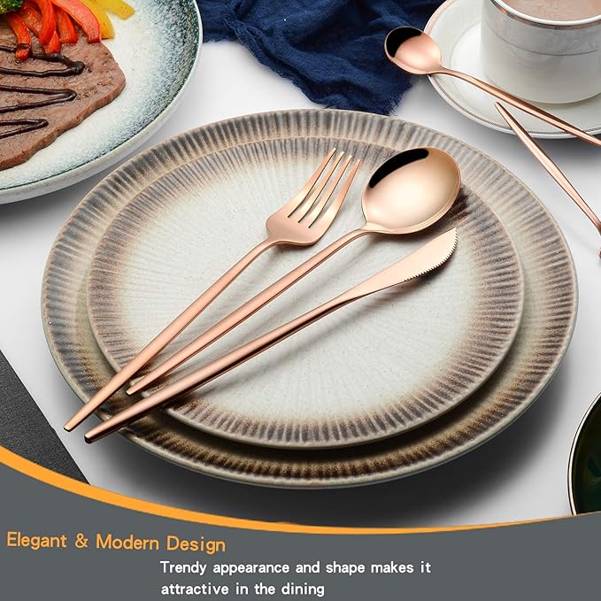 Rose Gold Silverware Set for 4, 20-Piece Modern Stainless Steel Flatware Set, LaienLife Cutlery Set with Forks Spoons Knives, Mirror Polished Rose Gold Utensils for Home Restaurant, Dishwasher Safe