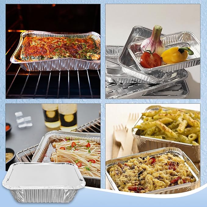 100 Pack 1 lb Disposable Aluminum Foil Pans Meal Prep Take Out Food Containers with Paper Lids for Catering, Baking, Roasting Food, Freezer Safe