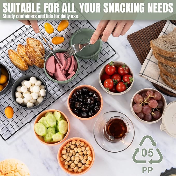 chedi 9 oz Small Round Food Storage Containers with Lids Set of 12 (24 Pieces), Airtight Leakproof Reusable BPA-Free Plastic, Snack & Meal Prep Bowls, Portable Bento Box for Kitchen, Picnic, Office