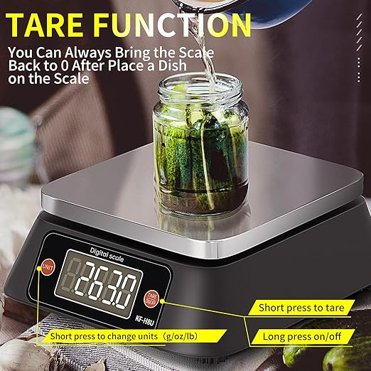 Kitchen Scales Digital Weight Grams and Ounces, YONCON KF-H8U Food Scale for Bakers, Candle and Soap Making, Baking Scale with Stainless Steel Large Platform, 22lb, 3*AA Batteries and AC Power Adapter