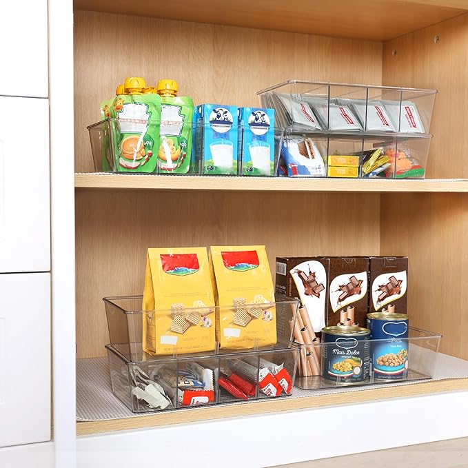 Moretoes 6 Pack Snack Organizers, Pantry Organizer and Storage, Clear Food Storage Organizer Bins, Plastic Fridge Organizer and Cabinet Organizers for Kitchen, Condiment, Pouches Food, Packets Spices