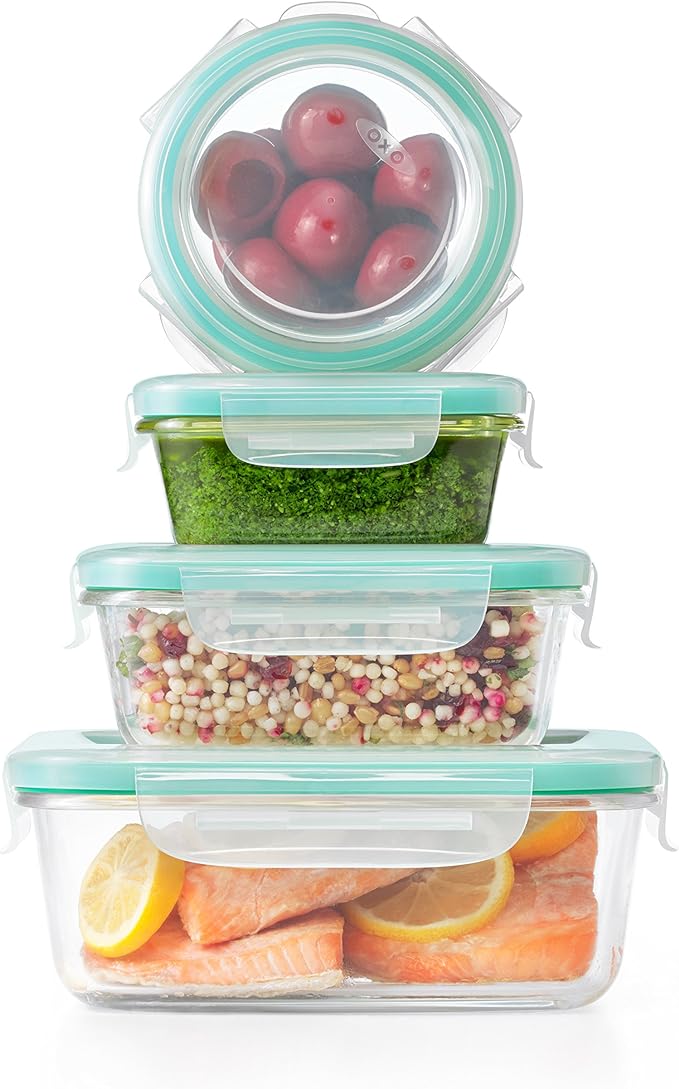 OXO Good Grips Smart Seal , 12 Piece Glass Container Set,Clear,Blue