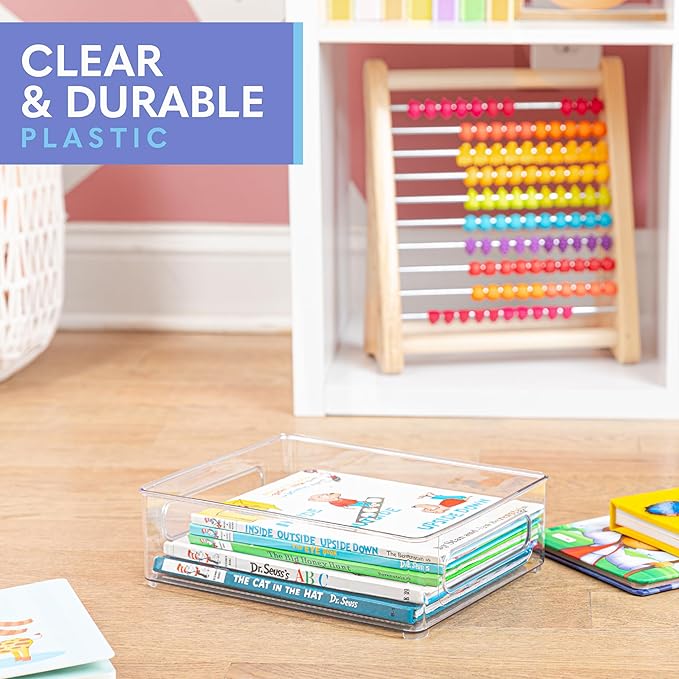 Plastic Food Storage 6 Pack Clear Container Bin with Handles for Organizing Kitchen, Pantry, Refrigerator, Freezer, Pantry, Cabinet, Closet, Bathroom. Stackable 10”x8”x3”