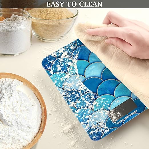 Food Scale Kitchen Digital Scale Food Ounces and Grams Dieting Baking Cooking Waterproof Glass Panels LCD Display,4 Units Scale Tare Function Ripple