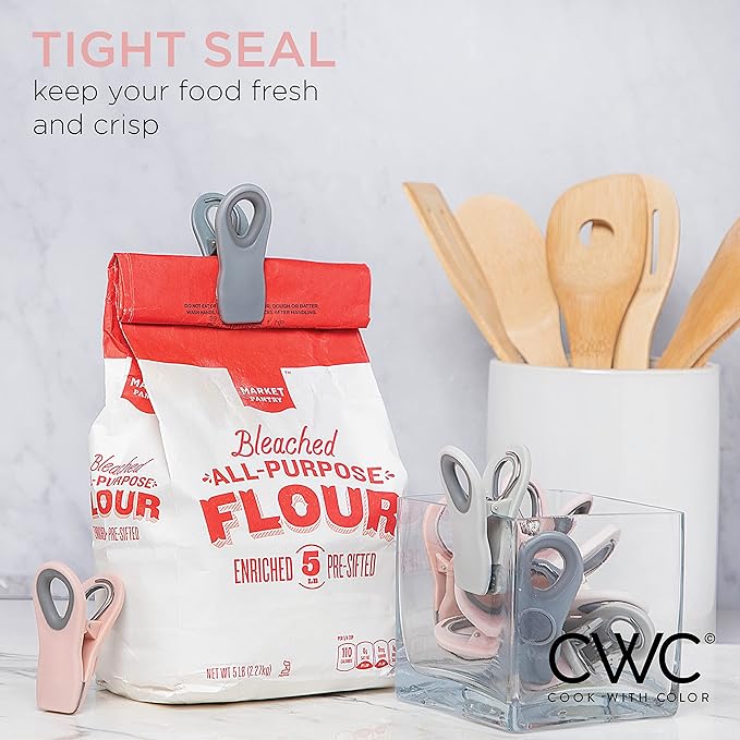 COOK WITH COLOR Bag Clips with Magnet- Food Clips for Snack and Bread Bags (Pink and Grey, Pack of 10)