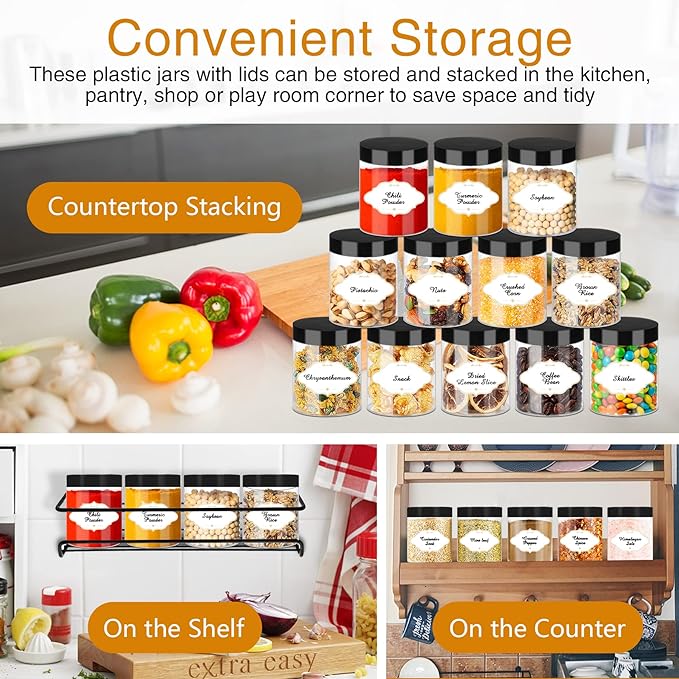 8 OZ Plastic Jars with Lids, Slime Containers with Lids 48 Pcs Airtight Round Plastic Storage Jars Wide-Mouth Containers for Slime, Kitchen and Household Food Storage of Dry Goods