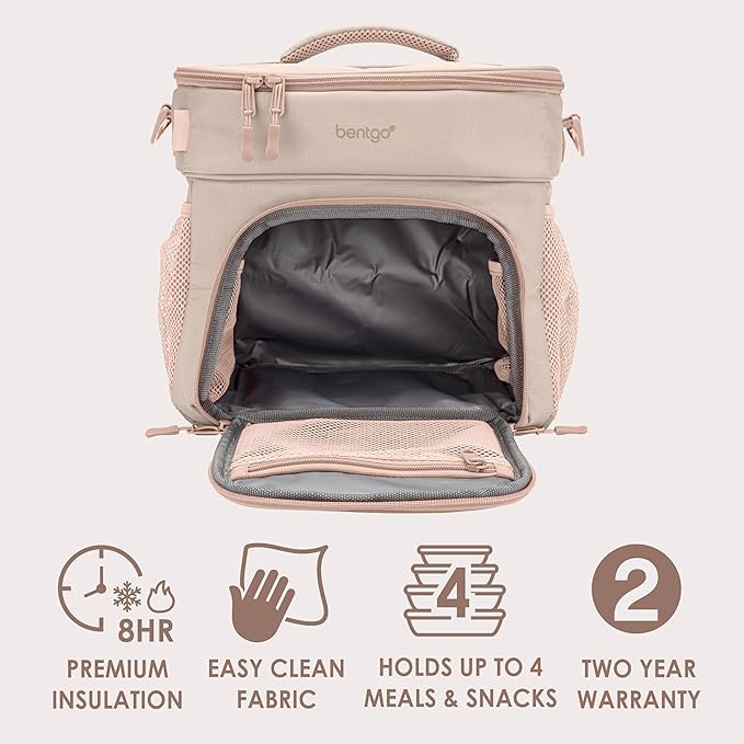 Bentgo Prep Deluxe Insulated Multimeal Bag - Lunch Box Bag, Holds 5 Meals, Premium Insulation up to 8 Hrs, Durable, Water-Resistant - Large Capacity For Adult Meal Prep (Sand)