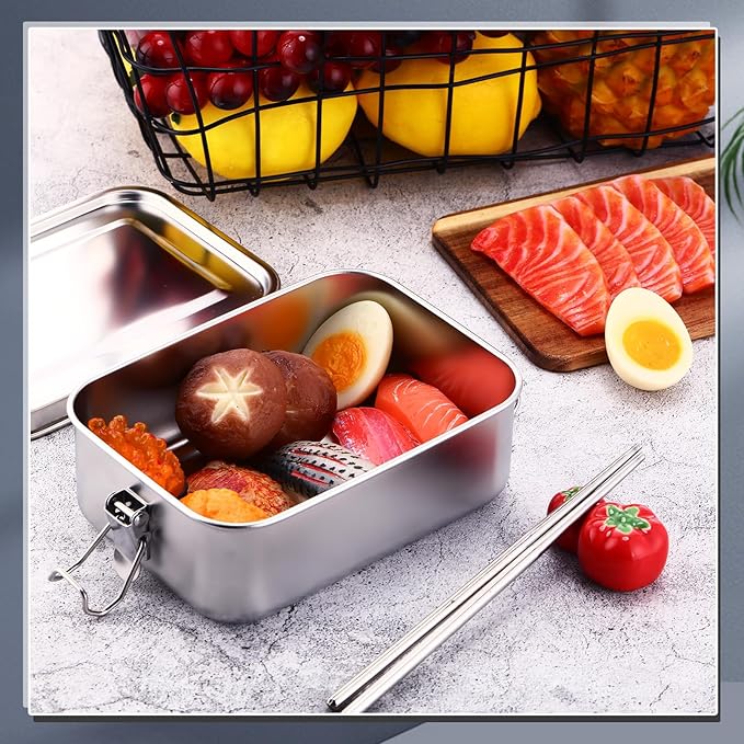 Umigy 8 Pcs Stainless Steel Food Containers Metal Bento Lunch Box Stainless Steel Food Storage Containers, Lockable Clips to Leak Proof, Reusable Dishwasher Snack Boxes for Work, Picnic (850ml)