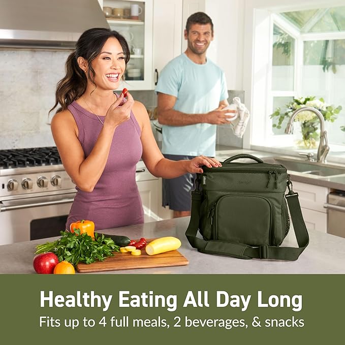 Bentgo Prep Deluxe Insulated Multimeal Bag - Lunch Box Bag, Holds 5 Meals, Premium Insulation up to 8 Hrs, Durable, Water-Resistant - Large Capacity For Adult Meal Prep (Olive Green)