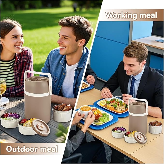 67oz Thermos for Hot Food,3-Layer Sealed Stackable Food Thermos,with Lunch Bag Soup Thermos,It Is Suitable for Daily Office Meals and Outdoor Meals,Among Other uses (Gray, 67)
