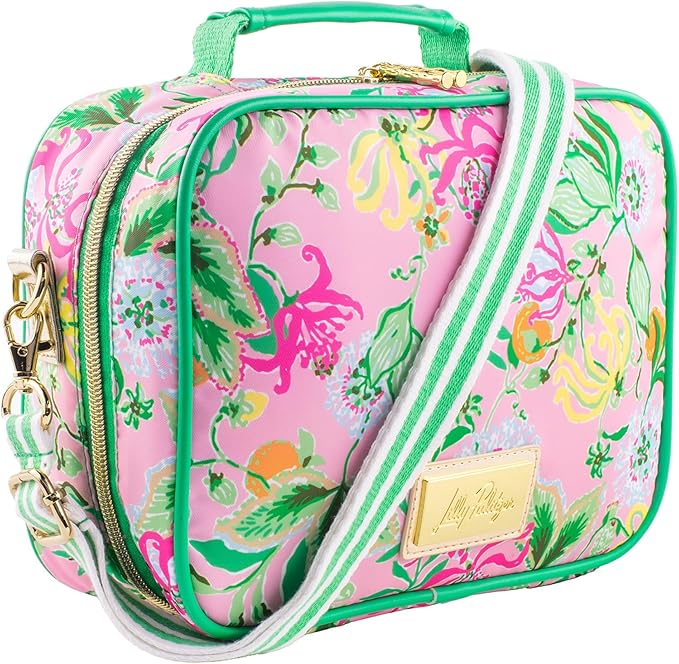 Lilly Pulitzer Insulated Lunch Box for Women, Cute Lunch Cooler Bag with Adjustable/Removable Shoulder Strap, Via Amore Spritzer
