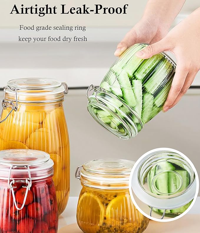 GMEPOCH Glass Jars With Airtight Lid 16 Oz-6 Set Sealed Wide Mouth Glass Storage Jars Food Canister Leakproof For Kitchen Pantry Fruits Coffee Beans Nuts Baking Goods Tea Spice Cereal Candies