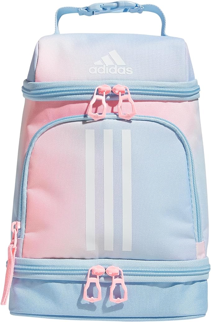 adidas Excel Bag, Cooler with Zipper, Pocket for Ice Pack, and Clip, Temperature Control Insulation, Lunch Dazed Gradient Clear Sky/Clear Sky Blue/Pink Spark, One Size