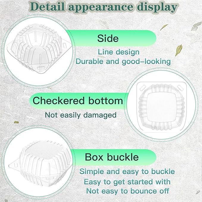 BallHull 200 Pack Clear Thickening Plastic Hinged Take Out Containers Disposable Clamshell Food Cake Containers with Lids 5.8 x 5.8 x 3.2 inch for Dessert, Cakes, Salads, Pasta, Sandwiches
