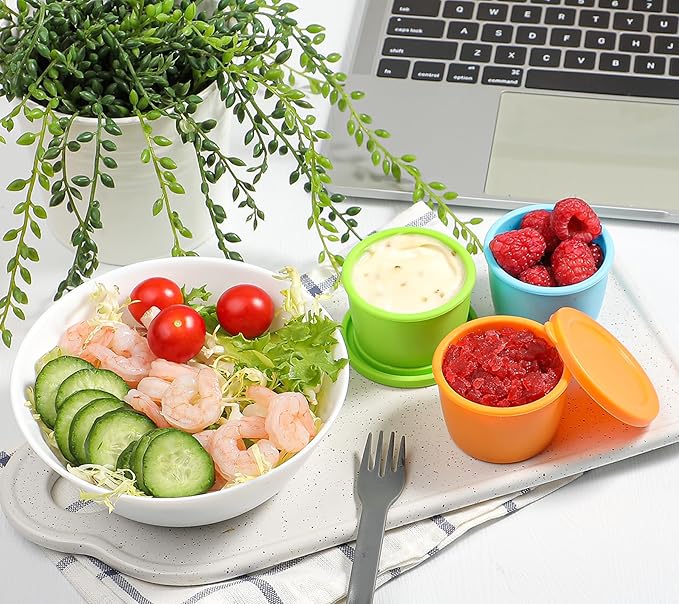 KOLUTI Nonstick Silicone 2.4oz Salad Dressing Container To Go, 6 Pack Small Sauce Storage Box for Lunch Bento, Leak-proof Condiment Portion Cup with Lid, BPA Free, Dishwasher & Microwave & Oven Safe