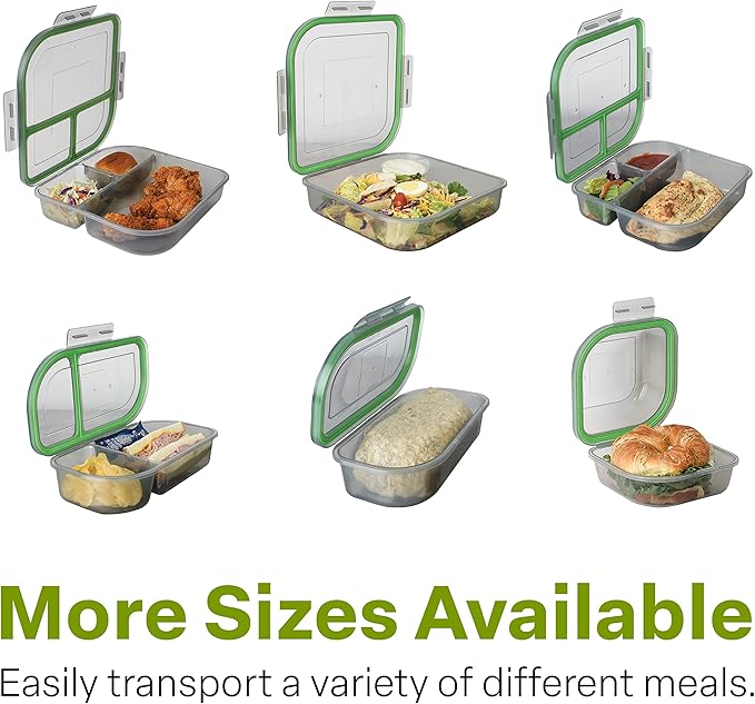 Pizza Slice To-Go Compartment Container, 9-1/4" X 8-1/4" X 2-1/2", Reusable, Microwave Safe, NSF Certified, Smoke/Green