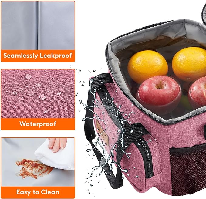 Lifewit Large Lunch Bag Insulated Lunch Box Soft Cooler Cooling Tote for Adult Men Women, Pink 12-Can (9L)
