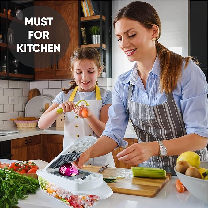 Vegetable Chopper Slicer Onion Dicer, Multi 22-in-1 Veggie Mandoline Food Cutter for Tomato Fruit with Lemon Squeezer, E-Recipe, 11 Blades, Egg Separator & Slicer, Container