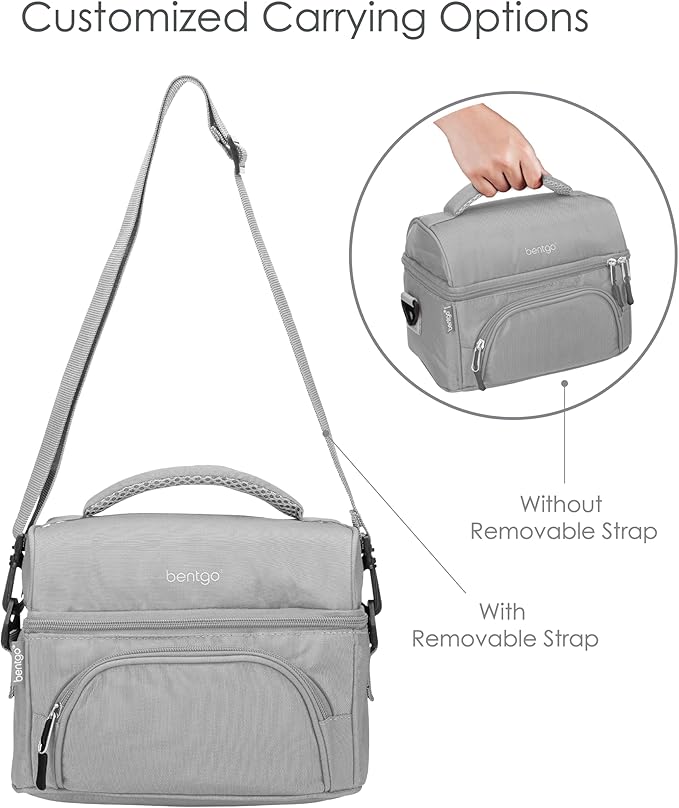 Bentgo Deluxe Lunch Bag - Durable and Insulated Lunch Tote with Zippered Outer Pocket, Internal Mesh Pocket, Padded & Adjustable Straps, & 2-Way Zippers - Fits Most Lunch Boxes (Gray)