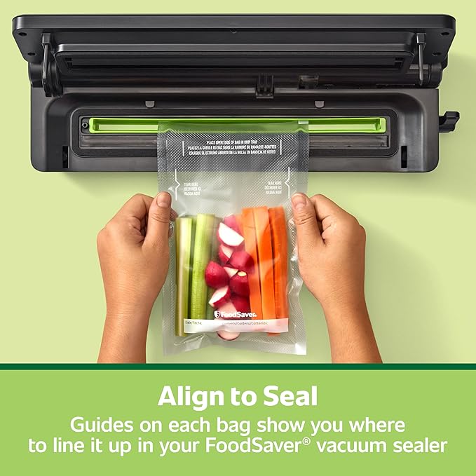 FoodSaver Pint Pre-Cut Vacuum Seal Bags, Easy Use Vacuum Storage Bags, Align to Seal and Tear to Open Vacuum Sealer Storage Bags, 27 Pack