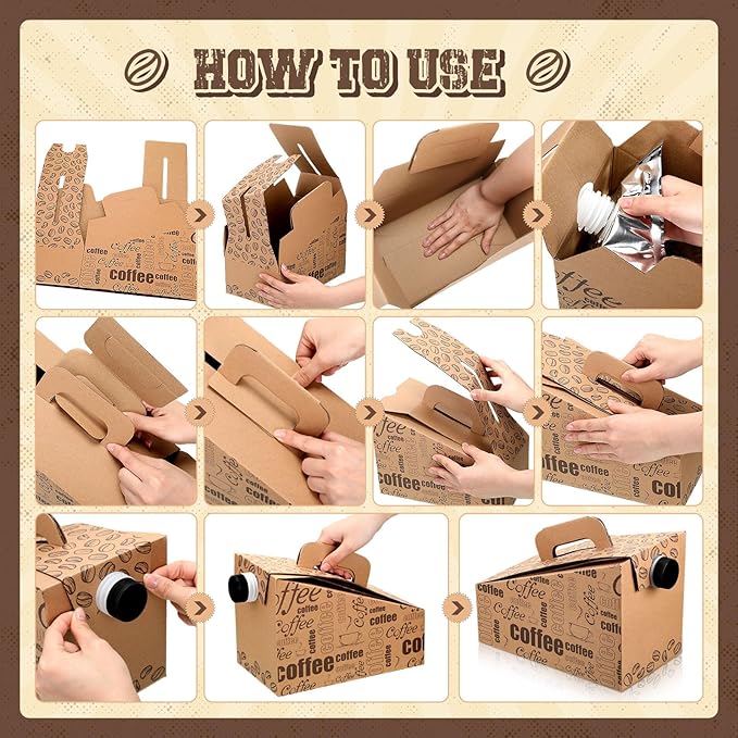 10 Pack Disposable Coffee Box Dispensers 96 oz Insulated Portable Coffee Carrier Containers with Handle for Parties Catering Liquid Carrier