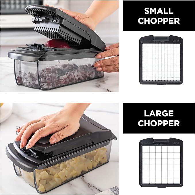 Cook with Color Vegetable Chopper - Multifunctional 11 in 1 Vegetable Chopper with Container - Food Chopper to Dice, Chop, Slice, Julienne and Spiralize, Black