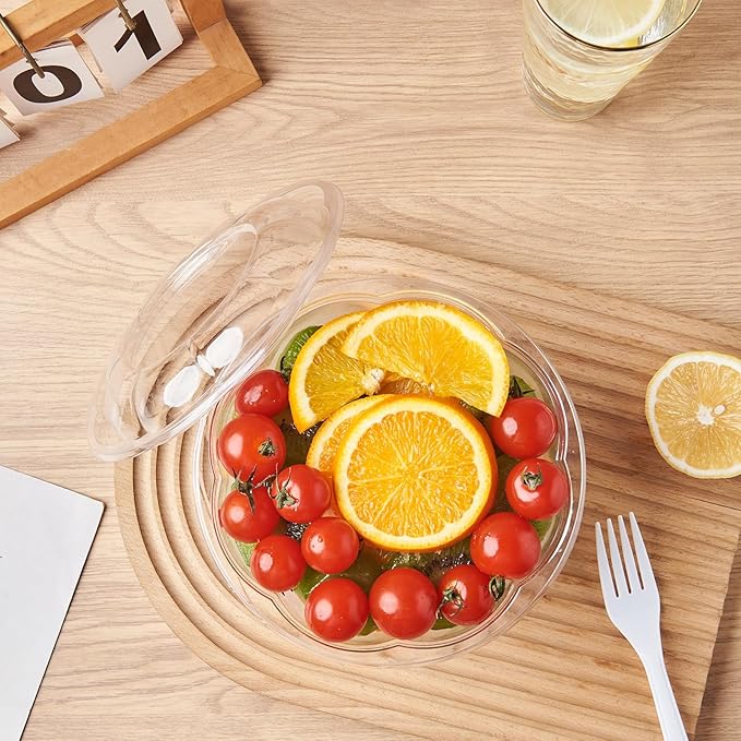 FULING [48 oz. 50 Sets Clear Plastic Salad Bowls with Airtight Lids Disposable To Go Mixing Containers Serving for Fruit, Quinoa, Lunch and Meal Prep