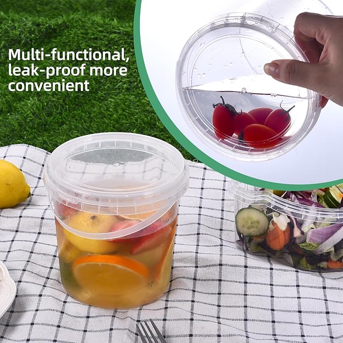 42 oz Ice Cream Tub with Lid, Tamper Proof, BPA Free, Freezer and Microwave Safe Food Storage Container, Reusable Airtight Container, Leak Proof Tub for Snacks Deli Fruits, Drinks.(10 pack)