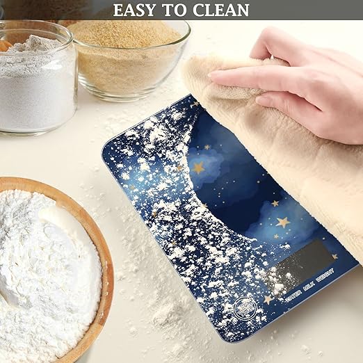 Food Scale Kitchen Digital Scale Food Ounces and Grams Dieting Baking Cooking Waterproof Glass Panels LCD Display,4 Units Scale Tare Function Gold Star Blue Night Sky
