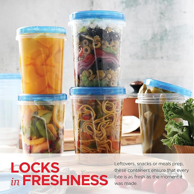 10 Pack Leakproof Freezer Containers for Food with Twist Top Lids - 32 Oz BPA Free Reusable Plastic Soup Containers with Screw On Lids - Ideal for Meal Prep, Leftovers & Pantry Organization