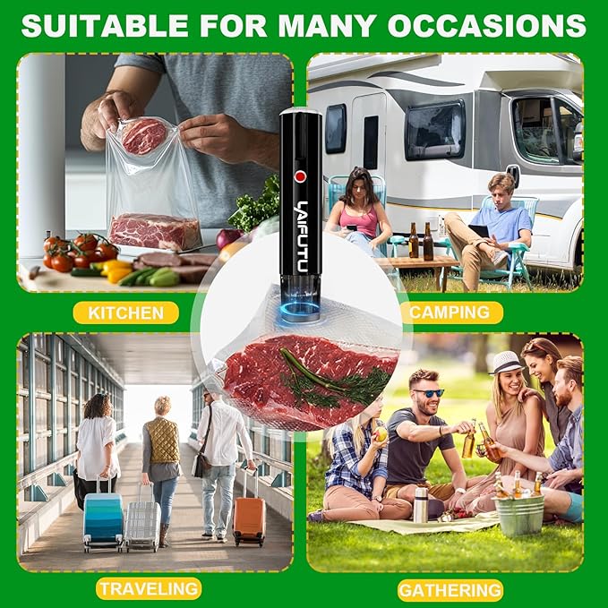 Vacuum Sealer with 5 PCS Reusable Sous Vide Bags, Handheld Compact Vacuum Sealer For Food Preservation, Portable Cordless Sealer Machine Food Fresh for Preserving Vegetables, Fruits, Black