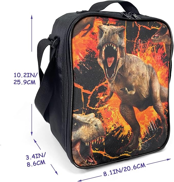 Insulated Lunch Bag for Kids, Boys Lunch Box, Dinosaur Lunch Bag with Shoulder Strap, School Bento Lunch Box for Kids Toddlers Teens, Aesthetic Cute Black Reusable Cooler Thermal Meal Tote Kit