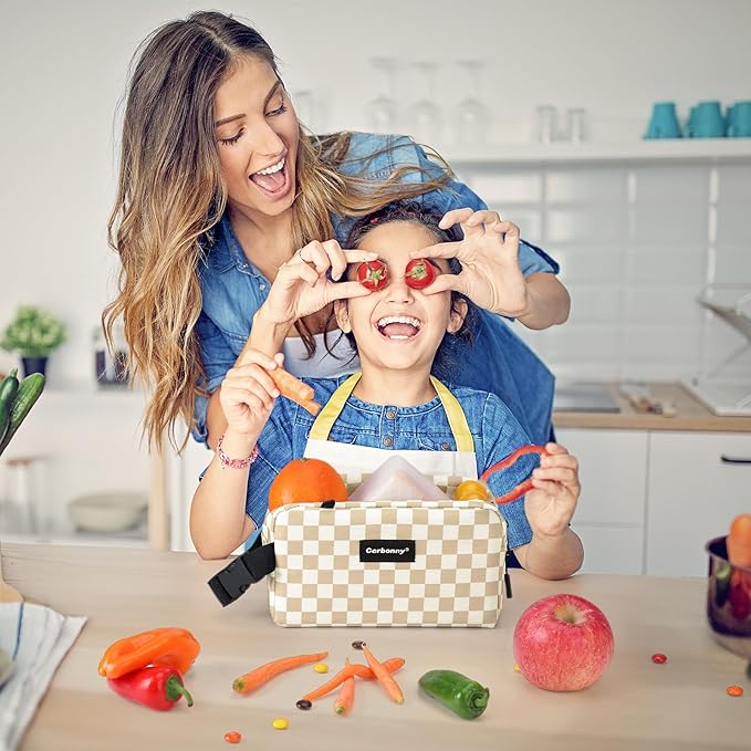 Small Cooler Bag Freezable Lunch Bag for Work School Travel,Small Lunch Bag,insulated snack bag For Adults/Kids,Mini Cooler,Lunch bag small Fit For Yogurt(Khaki Checkerboard)