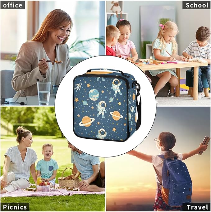 Lunch Bag Personalized Insulated Lunch Bag Reusable Lunch Box Picnic Travel Lunch Tote Bag Snack Bag Starry Sky - Rocket (37)