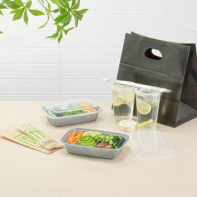 Restaurantware Asporto 24 Ounce Take Out Containers, 100 Food Containers With Lids - Microwavable, Disposable, Silver Plastic To Go Food Containers, No BPA, For Take Out And Delivery