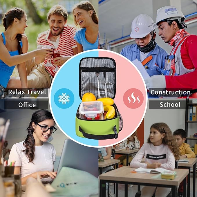 Lime Green Lunch Bag Lunch Box for Kids Girls Boys Women Thremal Picnic Meal Boxes for School Office Insulated Cooler Reusable Portable