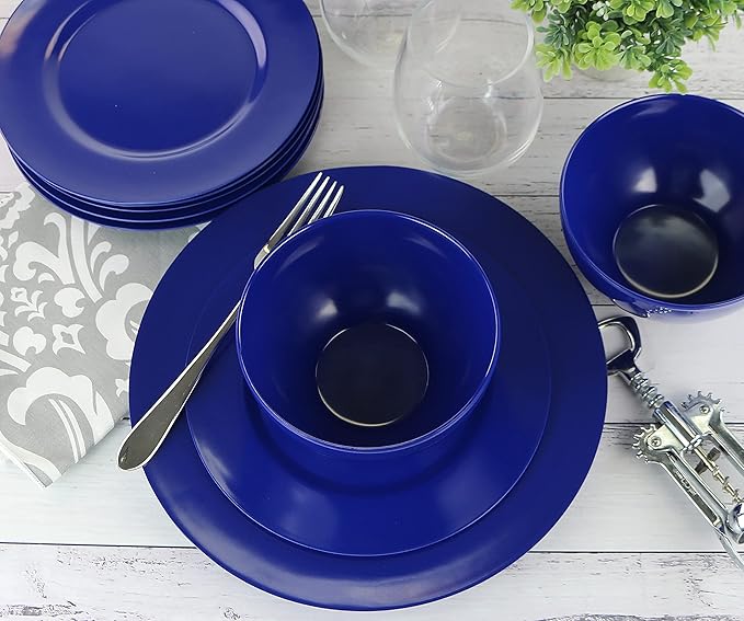 Reston Lloyd 100% Melamine Dinnere Cereal, Soup, Dip Bowls, 16oz/2cup Capacity, Indigo, Set of 6