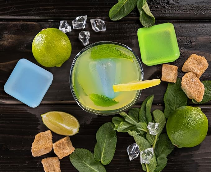 Reusable 2" Ice Cubes – BPA-Free, Distilled Water Filled – Chill Cocktails, Wine, Iced Coffee, Lunchboxes, Minor Injuries, Cold Packs – Large Cubes – 4 Pack