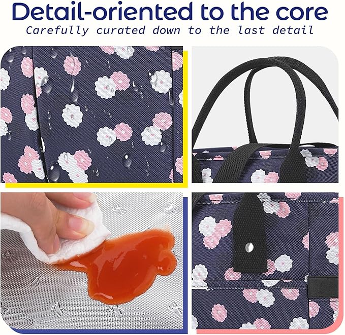 KIPBELIF Cute&Classy Roomy Insulated Lunch Bags for Women - Stylish & Functional Large Tote Adult Lunch Box for Working & Picnic (Dark Blue Plum, L)