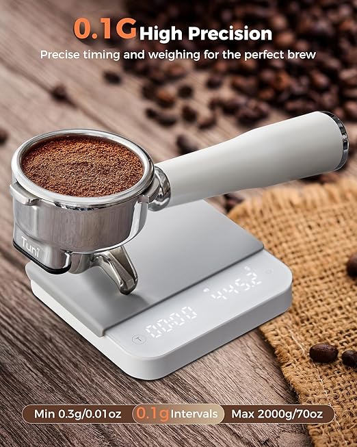 Tuni S1-WP Mini Coffee Scale with Timer, Rechargeable Digital Espresso Scale with Auto Timing, 0.1g/2kg Accurate Scale for Espresso and Pour-Over Coffee