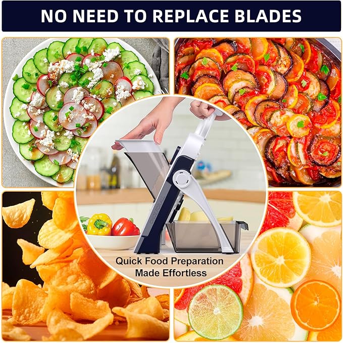 Safe Mandoline Slicer for Kitchen, Adjustable Thickness 0.1-8 mm, Professional Vegetable Slicer, Potato Slicer, Food Chopper French Fry Cutte, Mandolin, Chopping Artifact (just Slice, Deep Blue)