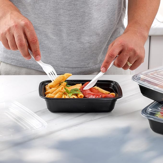 Comfy Package [24 oz -50 Count 1 Compartment Meal Prep Containers Reusable - Microwaveable, Dishwasher and Freezer Safe, BPA-Free, Portion Control and Convenience Food Storage with Lids, Stackable